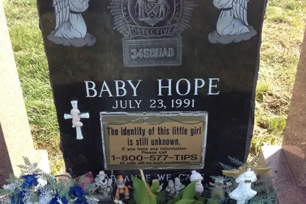 Baby Hope's tombstone, which was bought by NYPD detectives